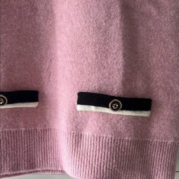 NEW! Maje Pink Sleeveless Sweater Vest with Navy Blue Trim - Picture 2 of 8